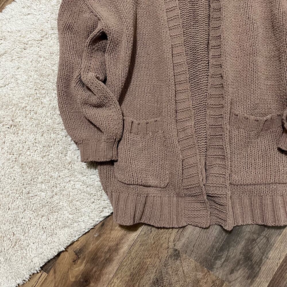 American Eagle Size Small Oversized Brown Chenille Open Front Cardigan Sweater - Picture 2 of 5